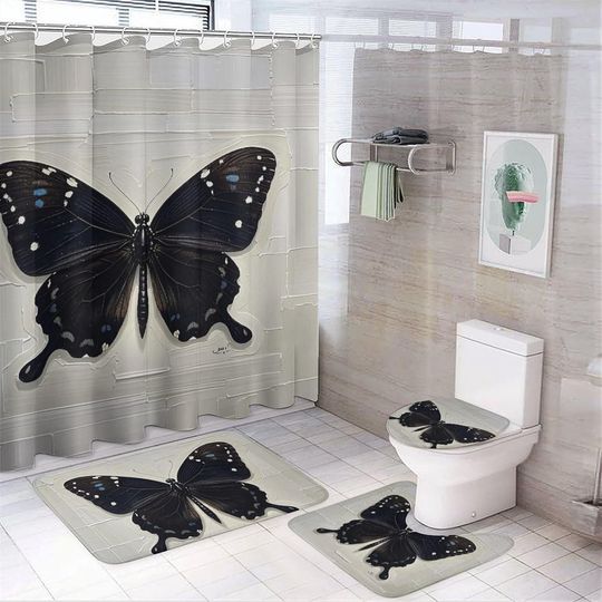 Butterfly Wall Art Printed Four Piece Bathroom