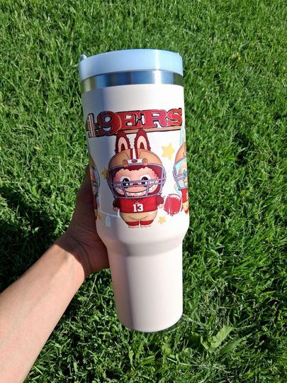 49er labubu Pink 40oz stainless steel tumbler with lid and straw