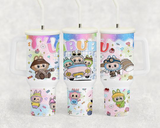 40oz LABUBU Tumbler with Handle & Straw | Cute Stainless Steel Travel Cup