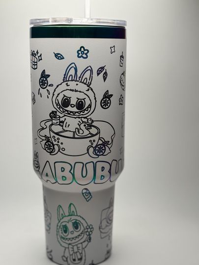 Laser Engraved 40oz Labubu Tumbler | Double-Walled Insulated Cup with Handle & Straw |