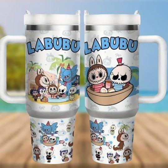 Labubu Beach Tumbler 40oz, Cute Cartoon Travel Mug, Summer Bunny Gift Cup