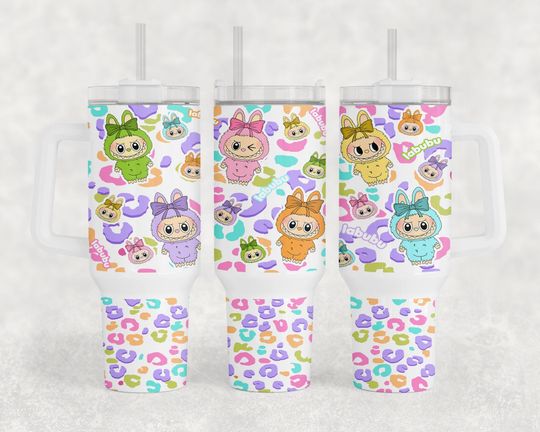 40oz Stainless Steel Tumbler with Handle  Cute Pastel Labubu