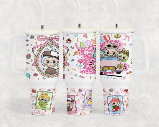 40oz LABUBU Tumbler with Handle & Straw | Cute Stainless Steel Travel Cup | Double Wall Insulated Mug  | Gifts for her