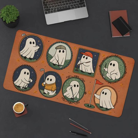 Halloween Golf Mouse Pad - Funny Ghost Desk Mat, Spooky Office Decor, Golf Lover Gift