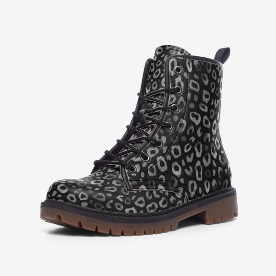 Black Leopard Print Vegan Boots – Leather Boots