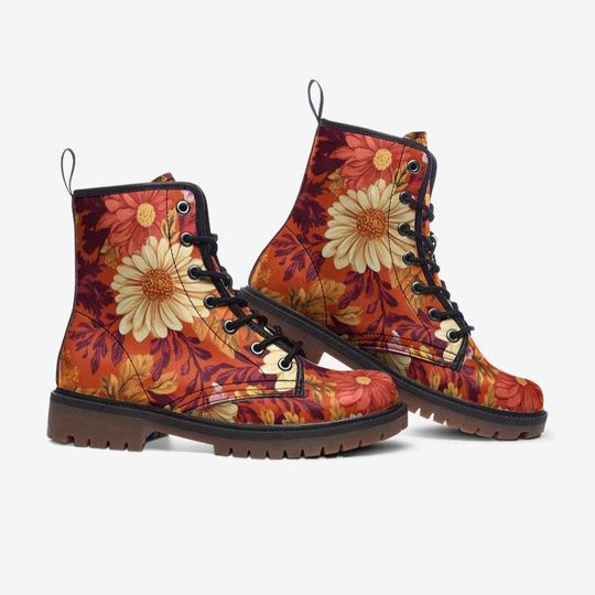 Fall Vintage Floral Vegan Combat Boots – Leather Boots