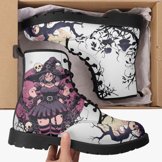 Gothic Witch & Skull Combat Boots – Vegan Leather Style