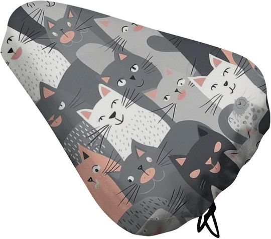 Cute Funny Grey Cats Pattern Bicycle Saddle Covers Dustproof Bikes Seats Protectors