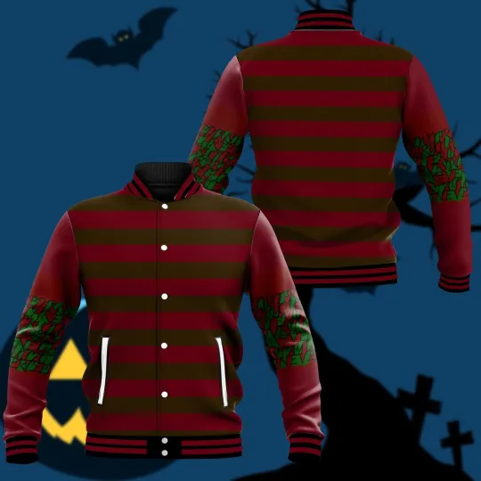 Freddy Krueger Cosplay Costume Never Sleep Again Halloween Baseball Jacket