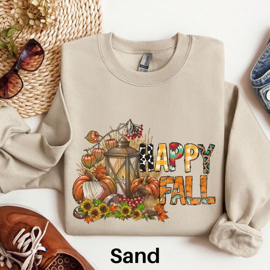 Happy Fall Sweatshirt, Fall Leaves Sweater, Women’s Autumn Sweater, Fall Season Jumper, Autumn Lover Gift
