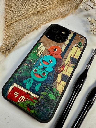 Japanese Cute Kawaii Monsters  Anime Manga Handmade Wood Phone Case  for iPhone, Samsung and Google Pixel