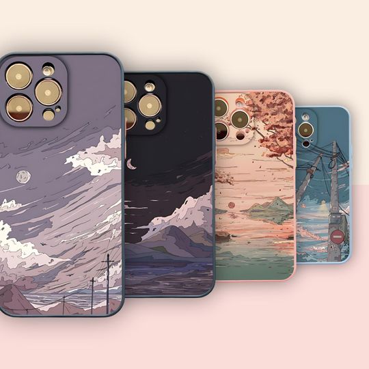 Anime Sky Landscape iPhone Case for 16 15 Pro Max 14, Art Painting Cover, Aesthetic for 13 Mini 12 11 XR XS SE2 Gift for Anime Lover
