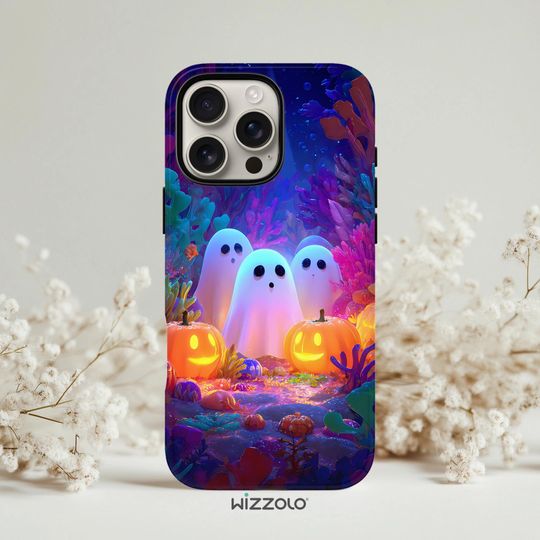 Ghost and Pumpkin Halloween Phone Case | Cute Fall Ghost iPhone and Samsung Phone Case | Spooky Anime Goth Horror Trendy Case
