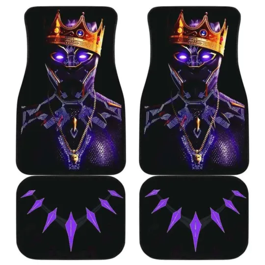 Black Panther Car Floor Mats Non-Slip Universal Fit Superhero Auto Decor