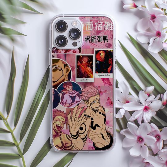 Sukuna Jujutsu Satoru Anime Phone Case for iPhone 16-7 Galaxy S25 S23 S22 S21 S10 Soft Flexi TPU Cover Pink Manga Villain Aesthetic