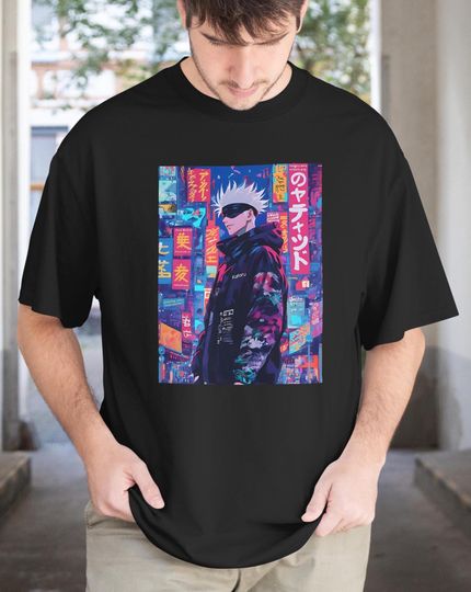 Gojo Satoru TShirt, Jujutsu Satoru Anime Shirt, Unisex Graphic Tee, Neon Streetwear Otakuverse, Neon Tokyo-Inspired Tshirt, jjk unisex shirt