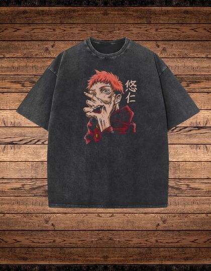 Vintage Anime Shirt, Retro Washed Japanese Graphic Tee, Oversized Manga T-Shirt, Unisex Acid Wash Streetwear, Otaku Aesthetic