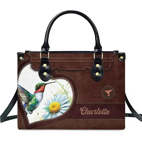 Personalized Hummingbird Leather Handbag, Bird and Daisy Flower Bags Gift, Humming Bird Lover Gift For Women, Christmas Gift