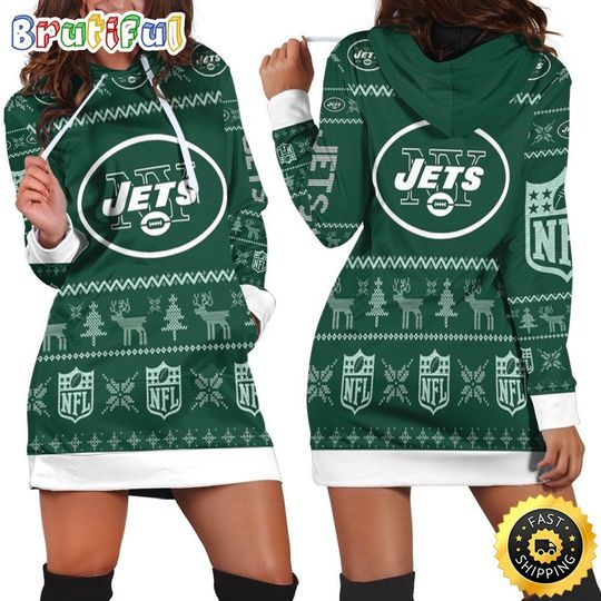 New York Jets football Hoodie Dress Christmas Print Hoodie Dress For Women