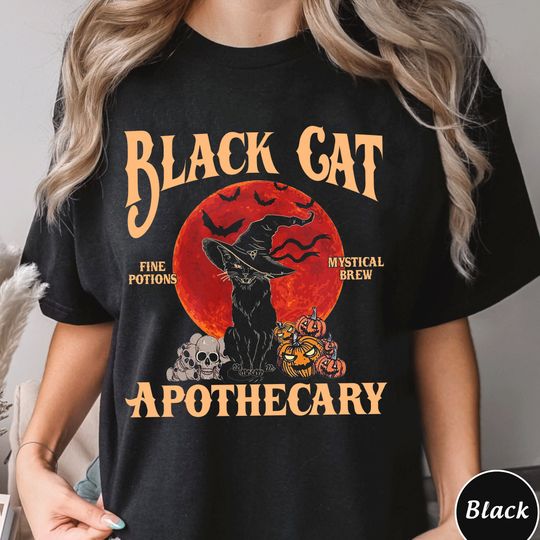 Retro Halloween Cat Shirt, Cat Mom Halloween Shirt , Vintage Cat Salem Apothecary Tee