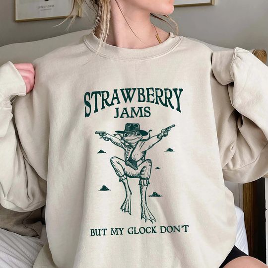 Strawberry Jams But My Glock Dont Sweatshirt, Strawberry Jams Funny Frog Sweatshirt