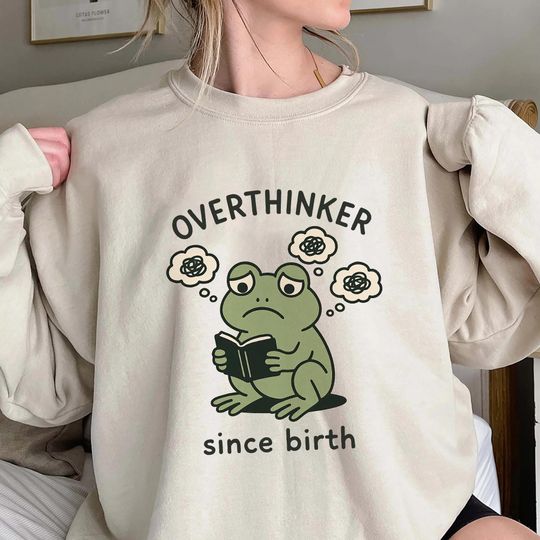 Overthinker Since Birth Sweatshirt, Frog Book Lover Sweatshirt, Funny Frog