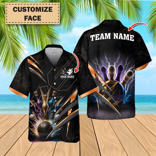 Bowling Multicolor Option Custom Name Hawaiian Shirt for Men
