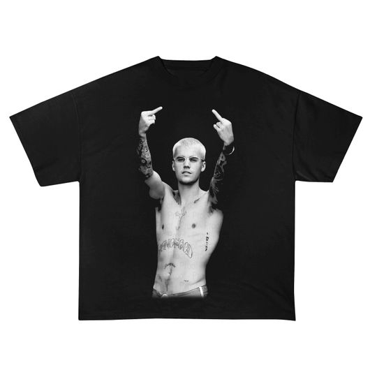Justin Bieber Middle Finger T-Shirt ,SWAG Launch Exclusive, Vintage Style Fan Tee