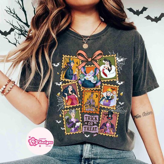 Retro Coquette Bow Disney Villians Halloween T-shirt, Disney Evil Friends Halloween Trip shirt, Disneyland Halloween Party 2025, Disney Trip
