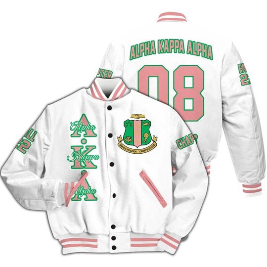 Alpha Kappa Alpha Custom Chapter Varsity Jacket, Personalized White Salmon Pink Since 1908 Sorority Jacket, AKA Gift for Her, Greek Clothing