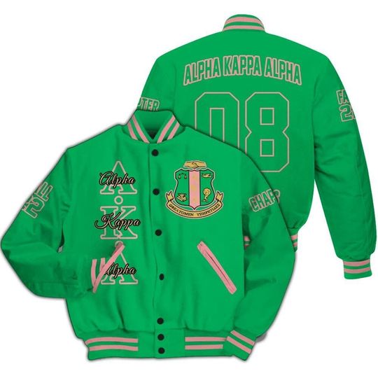 Alpha Kappa Alpha Custom Chapter Varsity Jacket, Personalized Apple Green 1908 Sorority Jacket, Alpha Kappa Alpha Gift, Greek Life Apparel