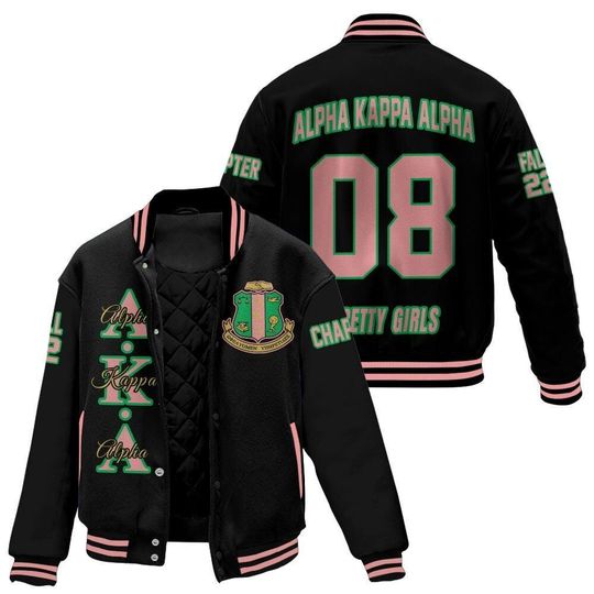Alpha Kappa Alpha Custom Chapter Printed Jacket, Personalized Black 1908 Sorority Jacket, Greek Apparel, Alpha Kappa Alpha Line Clothing