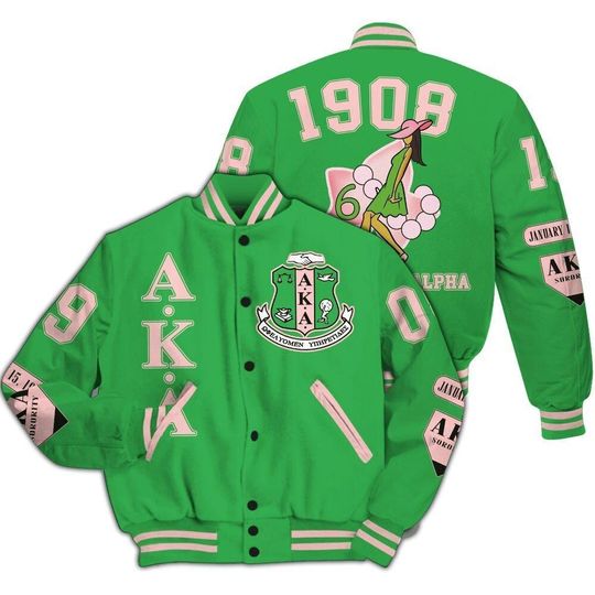 Alpha Kappa Alpha Varsity Jacket, Alpha Kappa Alpha Apple Green 1908 Sorority Varsity Jacket, Greek Life Gift, Divine Nine Apparel for Women