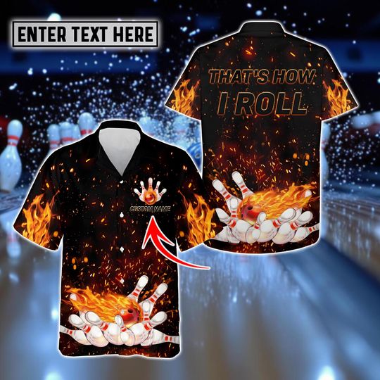 Personalized Hawaiian Shirt, Custom Name Flames Bowling Design