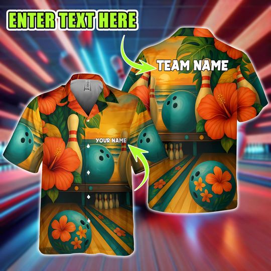 Sunset Tropical Pattern Bowling Room Multicolor Customized Name