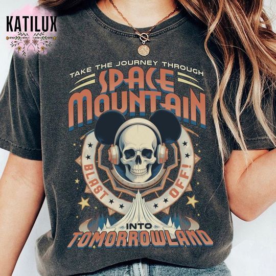Space mountain shirt tomorrowland skull Shirt, Retro Disney Skeleton Headphones T-Shirt, Magic Kingdom Tee, Disney World 2025 Shirt