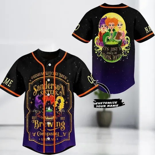 Sanderson Sisters Hocus Pocus Baseball Jersey, Sanderson Sisters Jersey Shirt, Halloween Hocus Pocus Jersey Kids Shirt, Halloween Gift