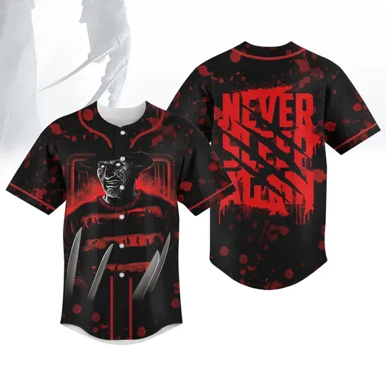 Freddy Krueger Baseball Jersey, Never Sleep Again Horror Jersey Shirt, Nightmare on Elm Street Halloween Jersey, Scary Halloween Jersey
