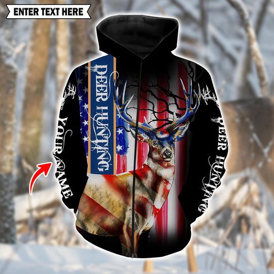 Custom Deer Hunting Shirt  American Flag Patriot 3D All Over Print with Personalized Name