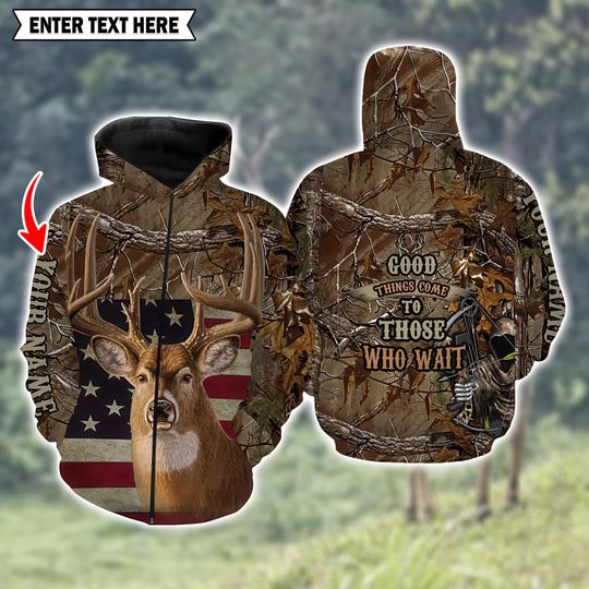 Custom Deer Hunting Shirt  American Flag Camo 3D All Over Print with Personalized Name