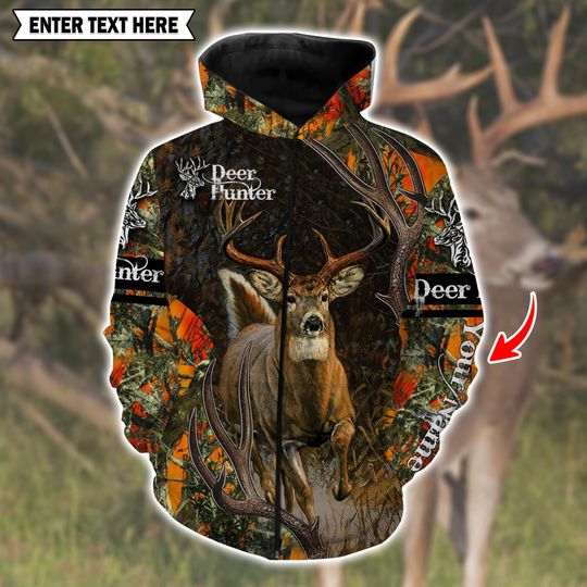 Custom Deer Hunter Shirt  Black & Orange Camo 3D All Over Print with Personalized Name