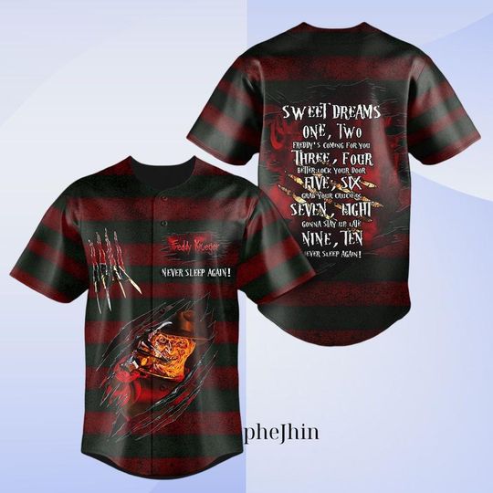 Freddy Krueger Baseball Jersey, Horror Movie Shirt, Nightmare on Elm Street Shirt, Halloween Costume Outfit, Baseball Gift For Daddy