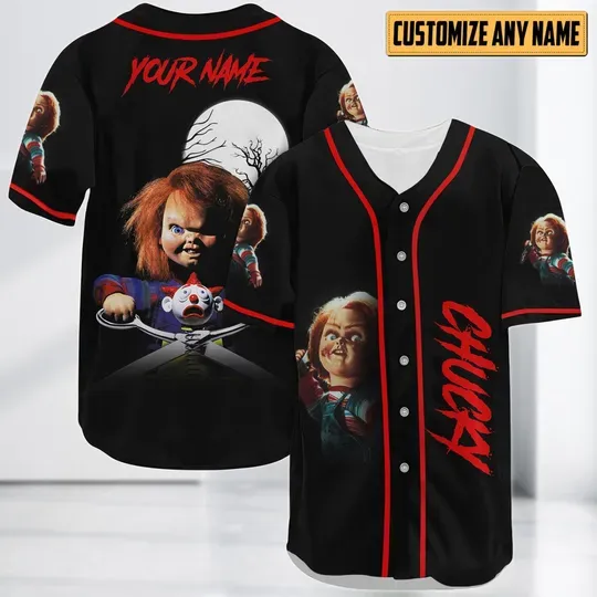 Chucky Baseball Jersey, Halloween Horror Jersey Shirt, Childs Play Scary Baseball Shirt, Halloween Kids Jersey Gift