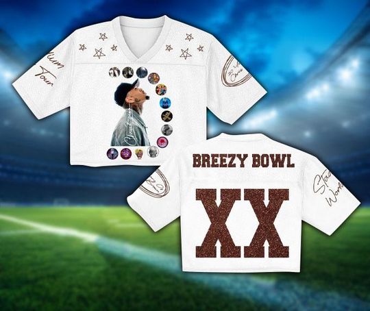Chris Brown Tour Crop top Football Jersey Full Mesh, Breezy Bowl XX 2025 Shirt