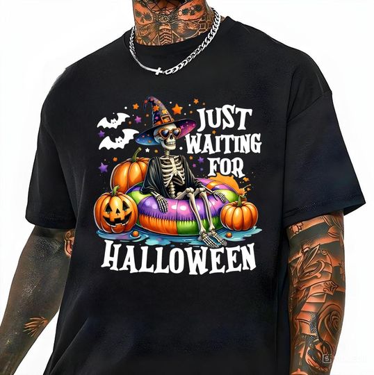 Halloween Skeleton Pumpkin T-Shirt, Fall Vibes Vintage Coffee Tee