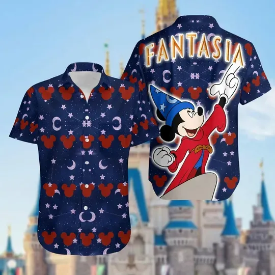 Mickey Hawaiian Shirt, Disney Fantasia Sorcerer Mickey Mouse Magic Wizard Shirt, Magic Kingdom WDW Shirt, Halloween Gift