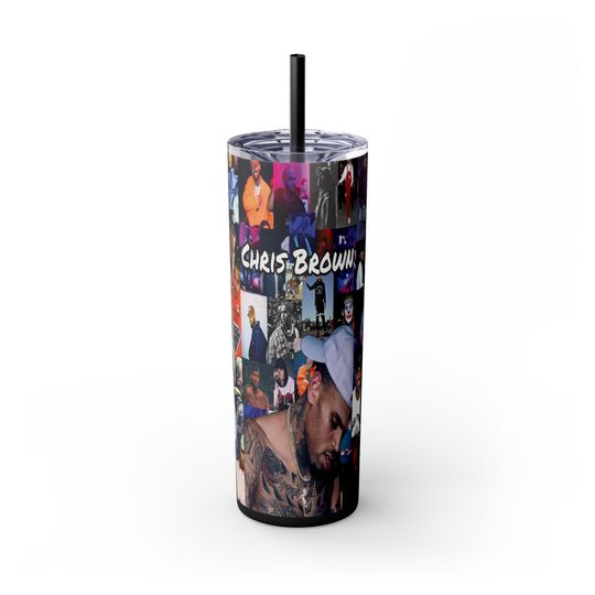 Chris Brown Breezy Skinny Tumbler with Straw, 20oz - Vintage Chirs Brown