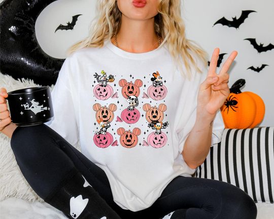 Mickey & Friends Skeleton Pumpkin Halloween T-Shirt, Family Matching Shirts