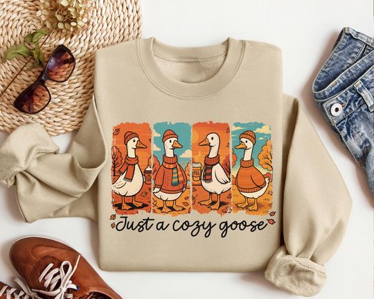 Cozy Goose Sweatshirt for Fall, Autumn Animal Shirt, Pumpkin Spice Tee