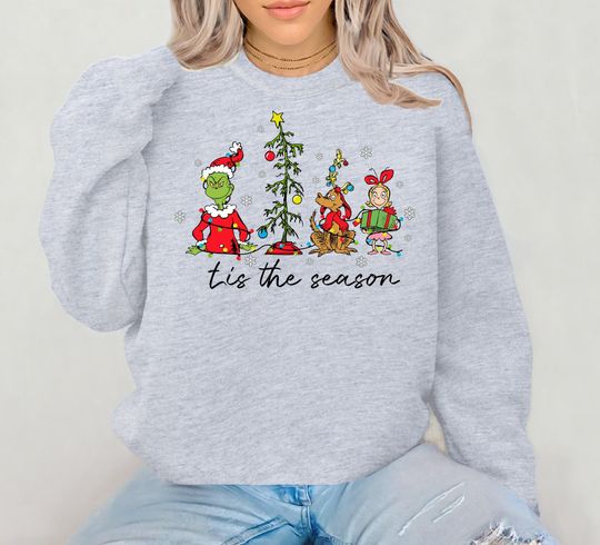 Tis the Season Funny Character Christmas Sweatshirt, Merry Grin Women's Sweater